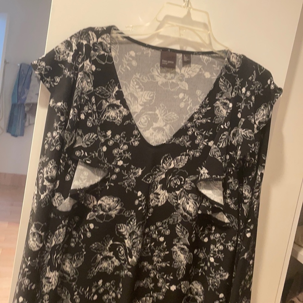 Black dress with white flower detailing